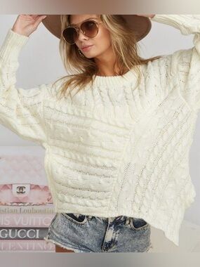 BIBI Women’s Cream Cable Knit Oversized Women’s Sweater